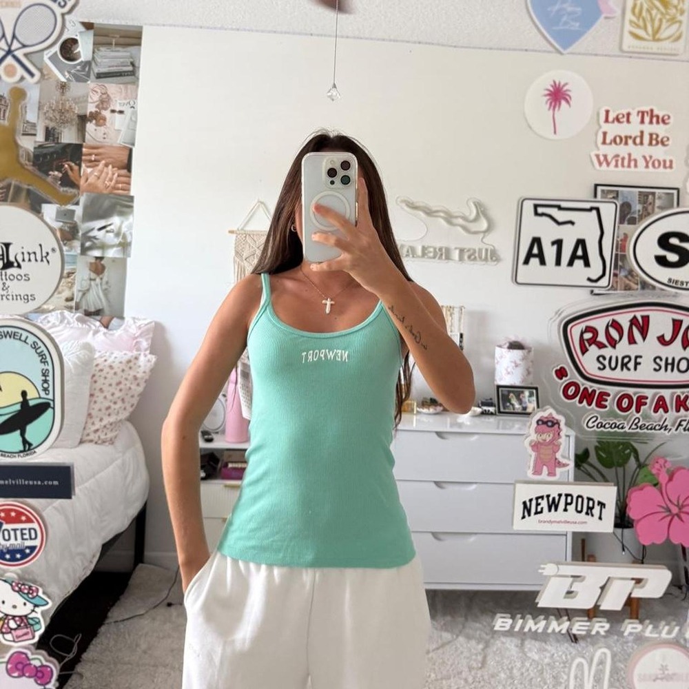 Brandy Melville teal ribbed tank top